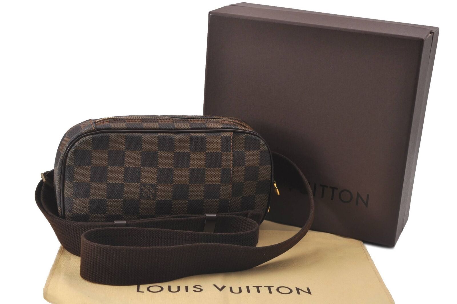 Auth LOUIS VUITTON Damier Pochette Gange Special Order Body Bag M48048 Box H3311