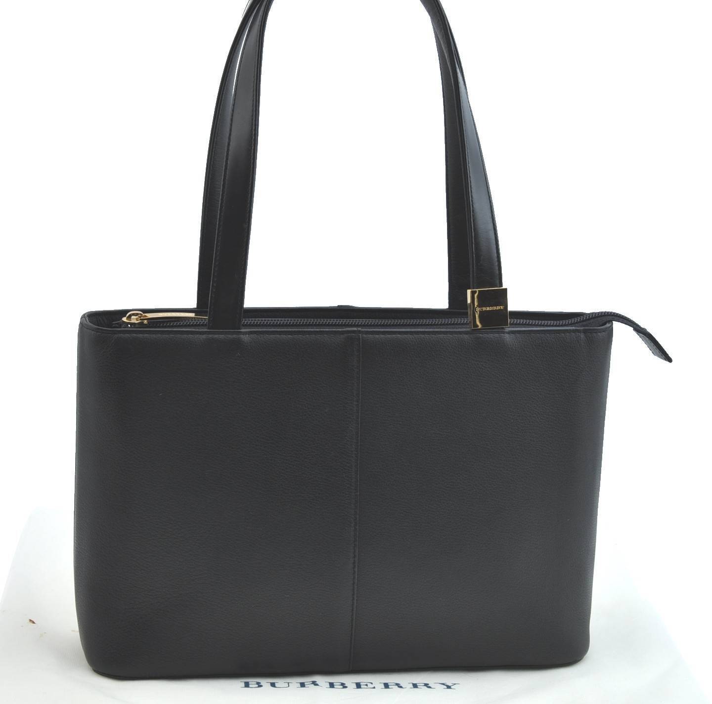 Authentic BURBERRY Vintage Leather Shoulder Hand Bag Black H3355
