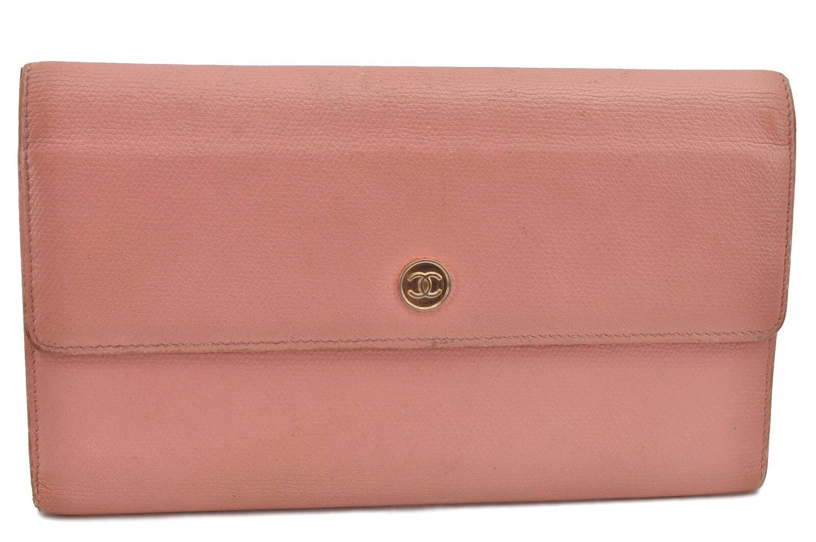 Authentic CHANEL Calf Skin CoCo Button Wallet Pink H3389