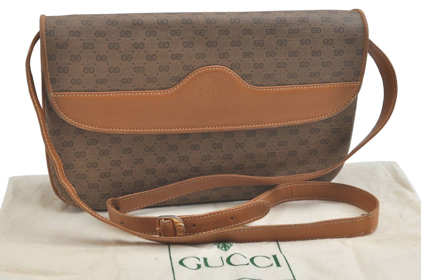 Authentic GUCCI Micro GG PVC Leather Shoulder Cross Body Bag Brown H3390