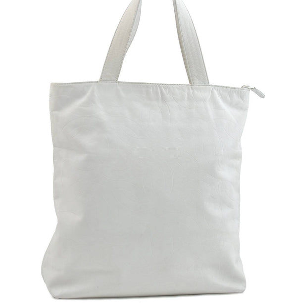 Authentic CHANEL Calf Skin Shoulder Tote Bag White CC H3434