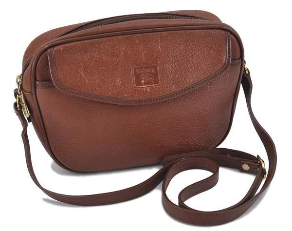 Authentic Burberrys Vintage Leather Shoulder Cross Body Bag Purse Brown H3502