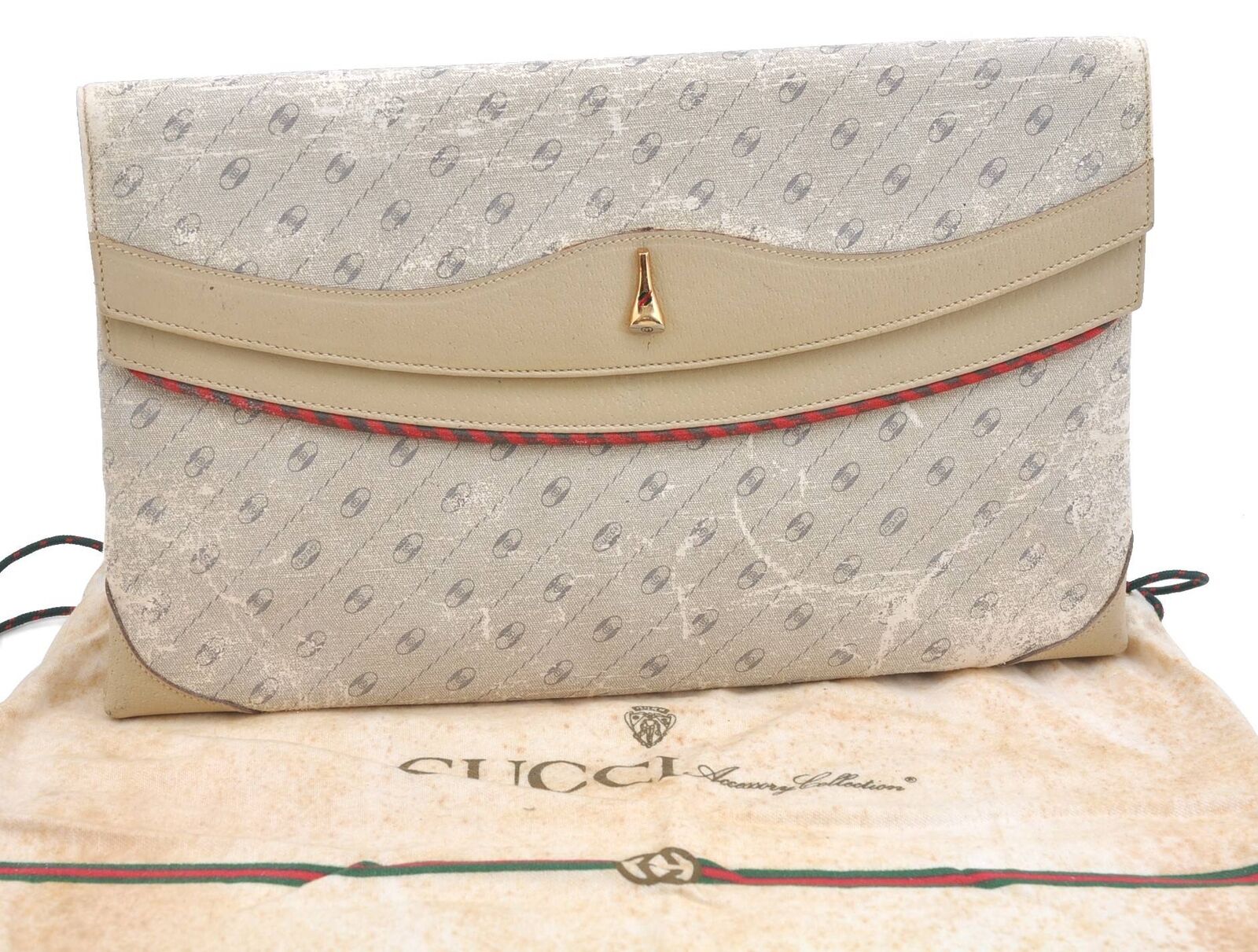 Authentic GUCCI Clutch Bag PVC Leather Ivory Beige Junk H3506