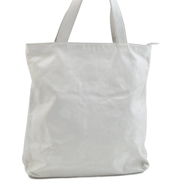 Authentic CHANEL Calf Skin Shoulder Tote Bag White CC H3523