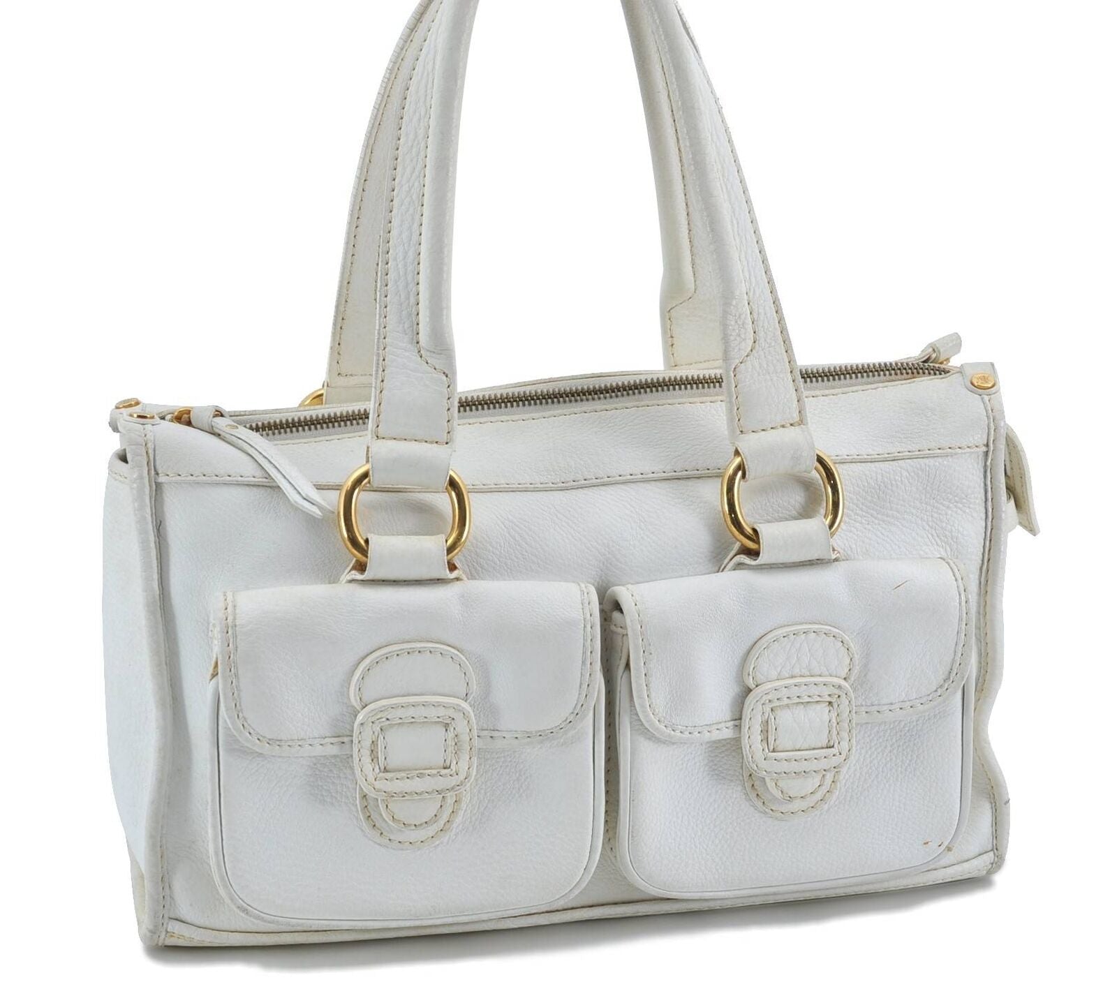 Authentic CELINE Shoulder Hand Bag Purse Leather White H3524