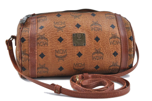 Authentic MCM Visetos Leather Vintage Shoulder Cross Body Bag Brown Junk H3553