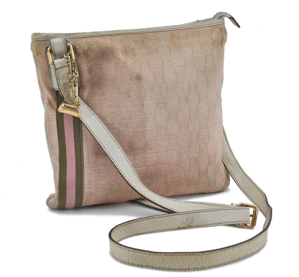Auth GUCCI Sherry Line Shoulder Cross Bag GG Canvas Leather 144388 Pink H3564