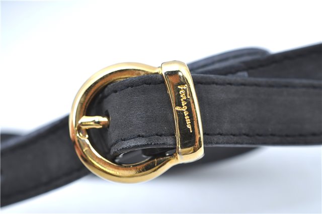 Authentic Ferragamo Leather Shoulder Cross Body Bag Purse Black H3580