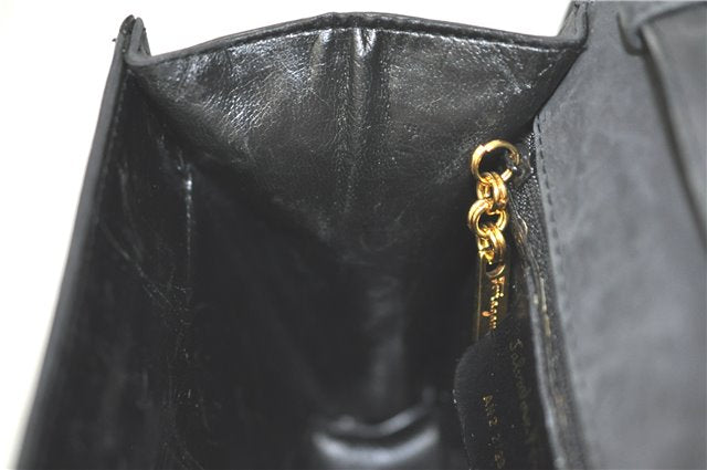 Authentic Ferragamo Leather Shoulder Cross Body Bag Purse Black H3580