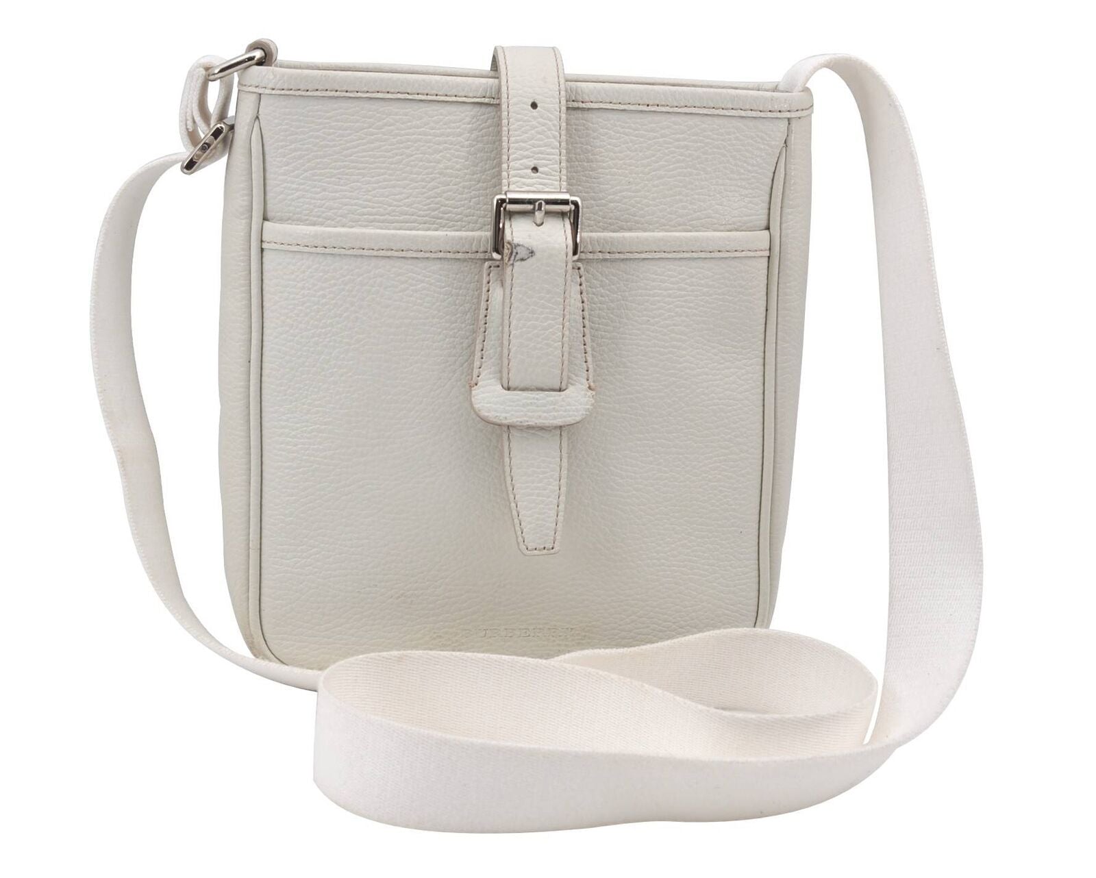 Authentic BURBERRY Vintage Leather Shoulder Cross Body Bag White H3598