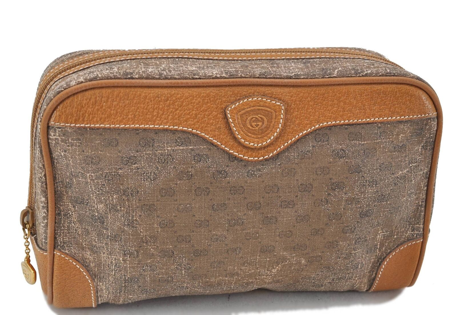 Authentic GUCCI Micro GG PVC Leather Clutch Bag Brown Junk H3759