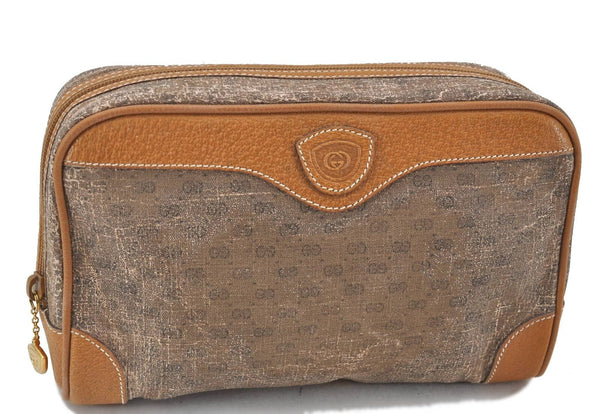 Authentic GUCCI Micro GG PVC Leather Clutch Bag Brown Junk H3759
