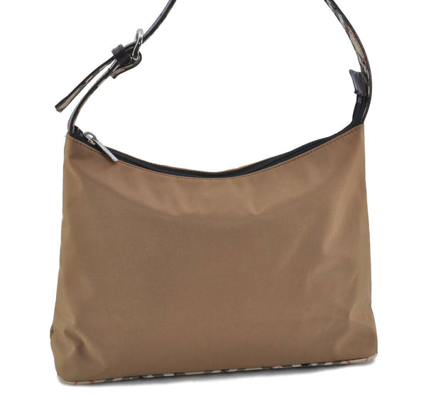 Authentic BURBERRY BLUE LABEL Check Shoulder Bag Purse Nylon Leather Brown H3761