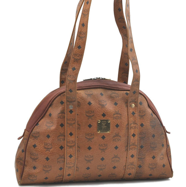 Authentic MCM Visetos Leather Vintage Shoulder Hand Bag Brown H3851