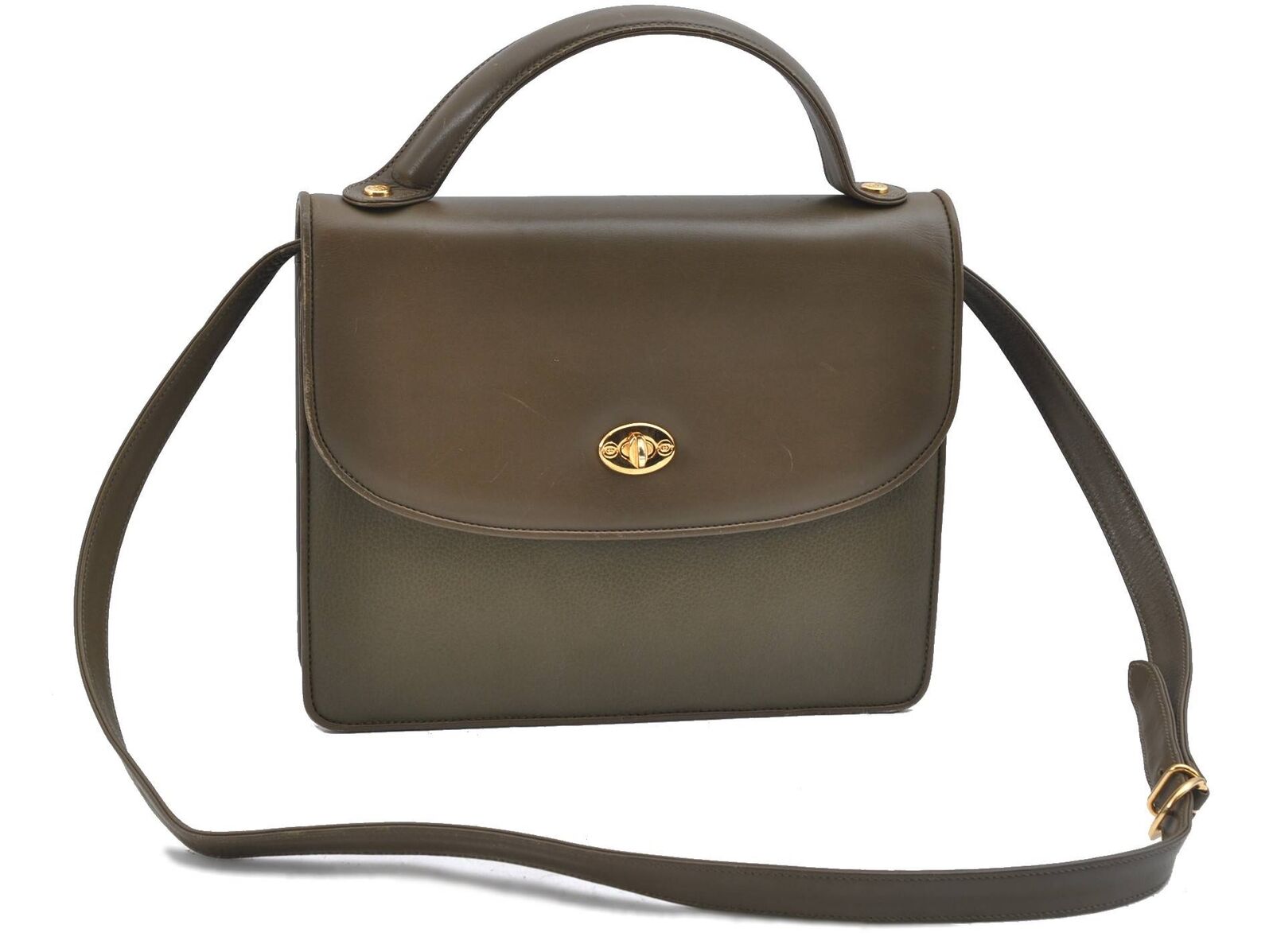 Authentic GUCCI Shoulder Cross Body Hand Bag Leather Khaki Green H3901