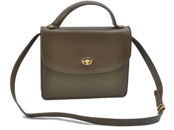 Authentic GUCCI Shoulder Cross Body Hand Bag Leather Khaki Green H3901