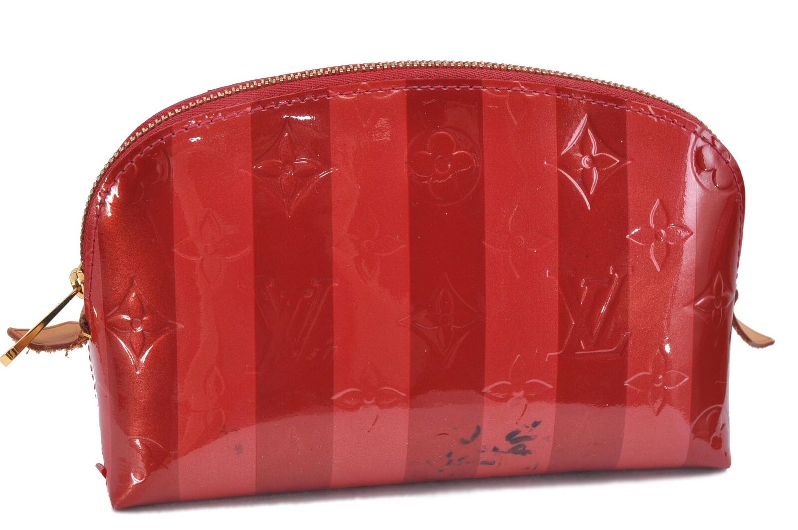 Auth LOUIS VUITTON Vernis Pochette Cosmetic Pouch Bicolor Red M91721 LV H3915