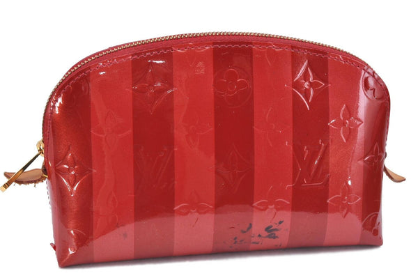 Auth LOUIS VUITTON Vernis Pochette Cosmetic Pouch Bicolor Red M91721 LV H3915