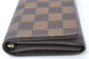 Auth Louis Vuitton Damier Porte Monnaie Billets Tresor Wallet N61730 LV H3958