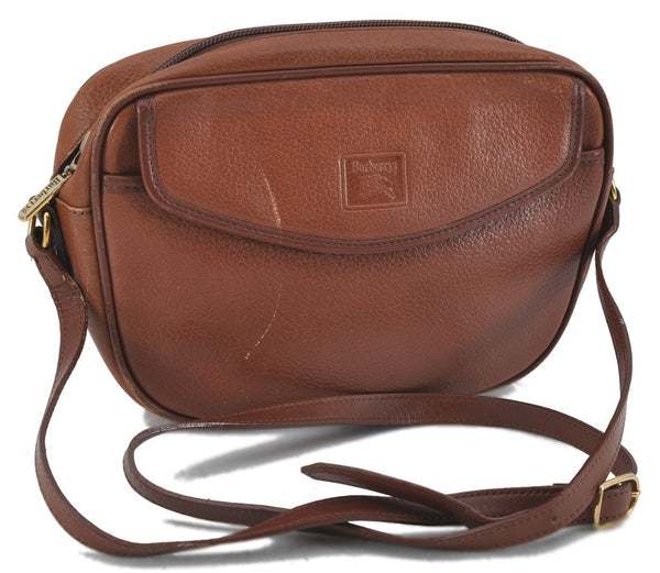 Authentic Burberrys Vintage Leather Shoulder Cross Body Bag Brown H4047