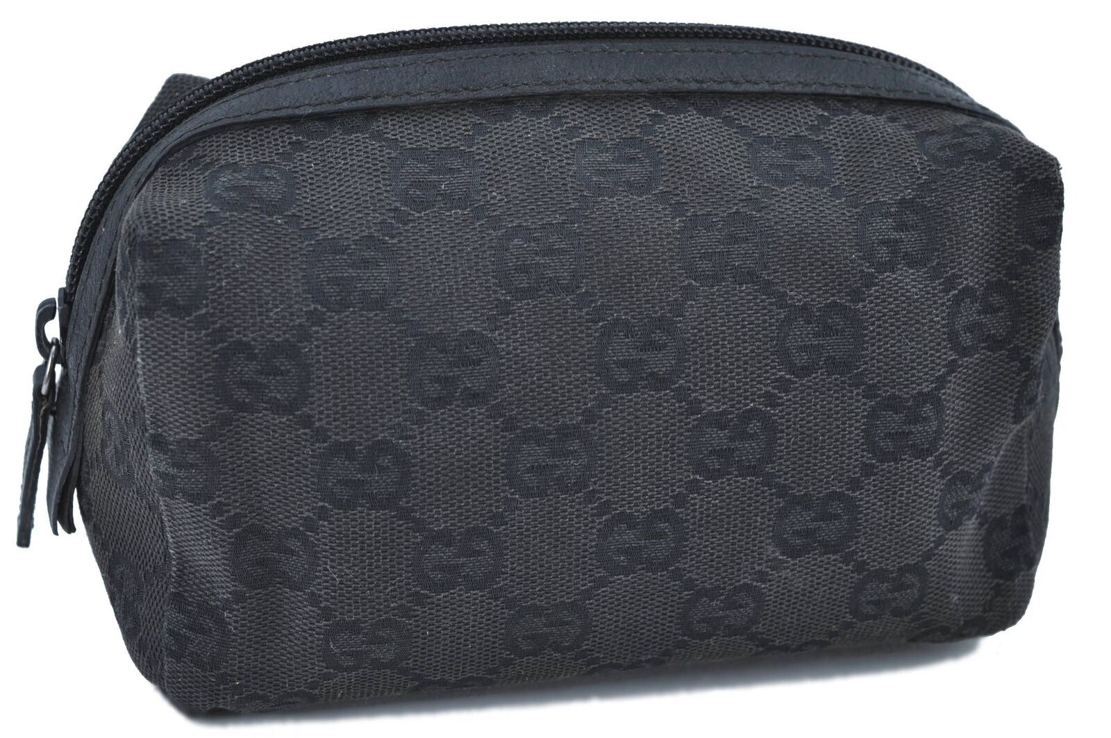 Authentic GUCCI Pouch Purse GG Canvas Leather 29595 Black H4055