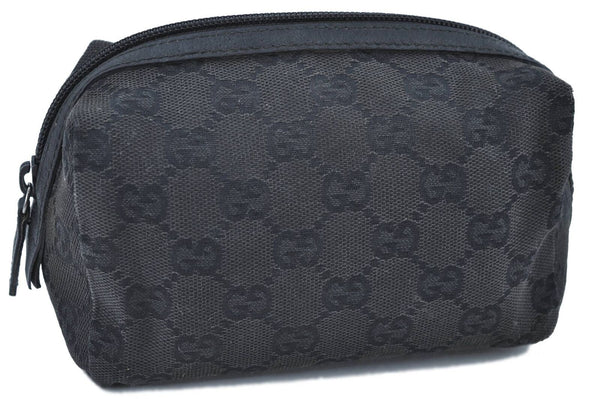 Authentic GUCCI Pouch Purse GG Canvas Leather 29595 Black H4055