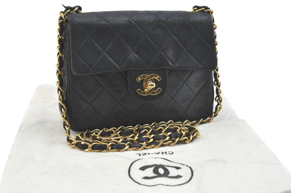 Authentic CHANEL Lamb Skin Matelasse Chain Shoulder Bag Black CC H4063