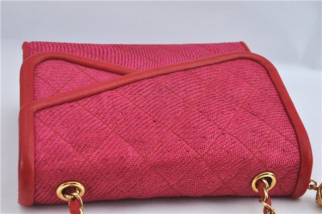 Authentic CHANEL Raffia Tassel Chain Shoulder Cross Body Bag Pink Box H4118