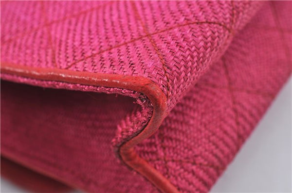 Authentic CHANEL Raffia Tassel Chain Shoulder Cross Body Bag Pink Box H4118
