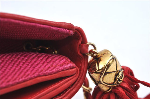 Authentic CHANEL Raffia Tassel Chain Shoulder Cross Body Bag Pink Box H4118
