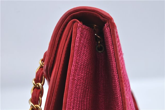 Authentic CHANEL Raffia Tassel Chain Shoulder Cross Body Bag Pink Box H4118