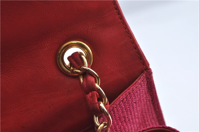 Authentic CHANEL Raffia Tassel Chain Shoulder Cross Body Bag Pink Box H4118