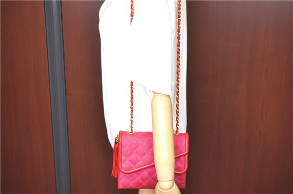 Authentic CHANEL Raffia Tassel Chain Shoulder Cross Body Bag Pink Box H4118