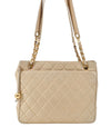 Authentic CHANEL Lamb Skin Matelasse Chain Shoulder Tote Bag Beige CC H4215