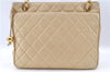 Authentic CHANEL Lamb Skin Matelasse Chain Shoulder Tote Bag Beige CC H4215