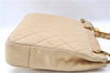 Authentic CHANEL Lamb Skin Matelasse Chain Shoulder Tote Bag Beige CC H4215