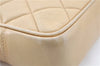 Authentic CHANEL Lamb Skin Matelasse Chain Shoulder Tote Bag Beige CC H4215