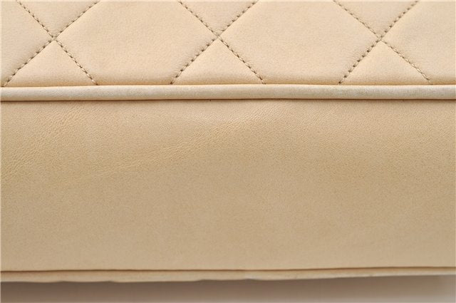 Authentic CHANEL Lamb Skin Matelasse Chain Shoulder Tote Bag Beige CC H4215