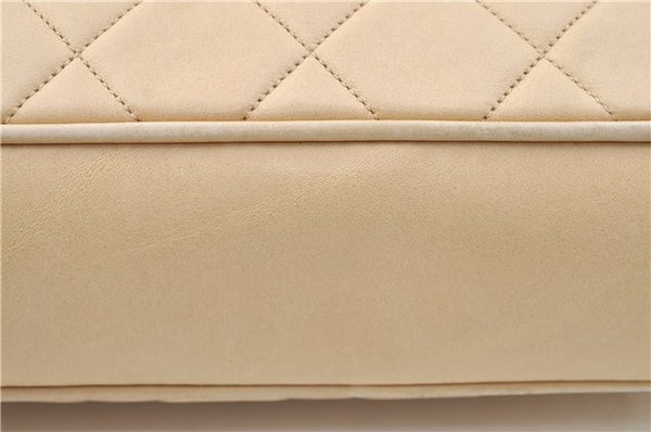 Authentic CHANEL Lamb Skin Matelasse Chain Shoulder Tote Bag Beige CC H4215