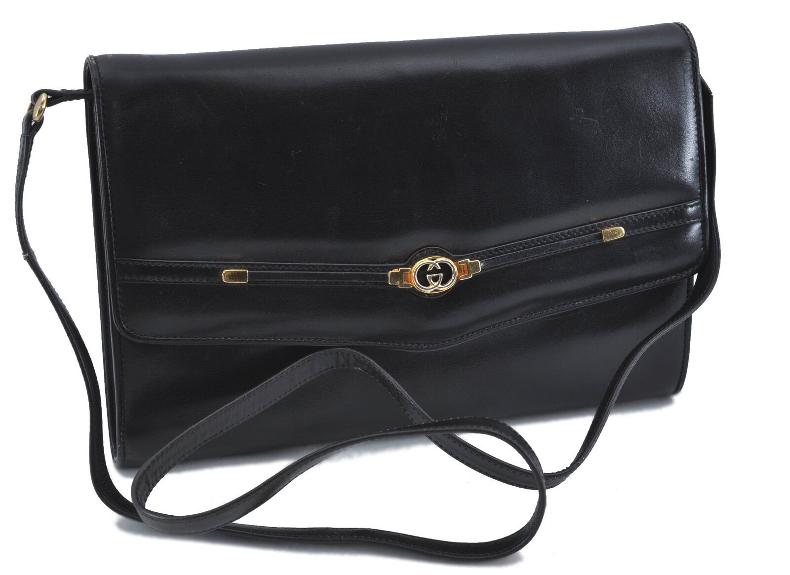 Authentic GUCCI Shoulder Cross Body Bag Leather Black H4216