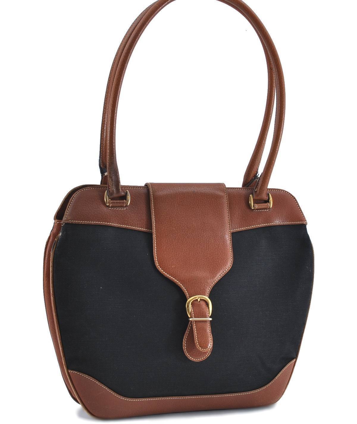 Authentic GUCCI Shoulder Tote Bag Canvas Leather Black Brown H4270