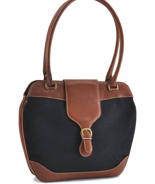 Authentic GUCCI Shoulder Tote Bag Canvas Leather Black Brown H4270