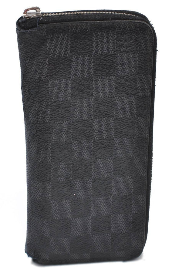 Authentic LOUIS VUITTON Damier Graphite Zippy Wallet Vertical N63095 Junk H4271