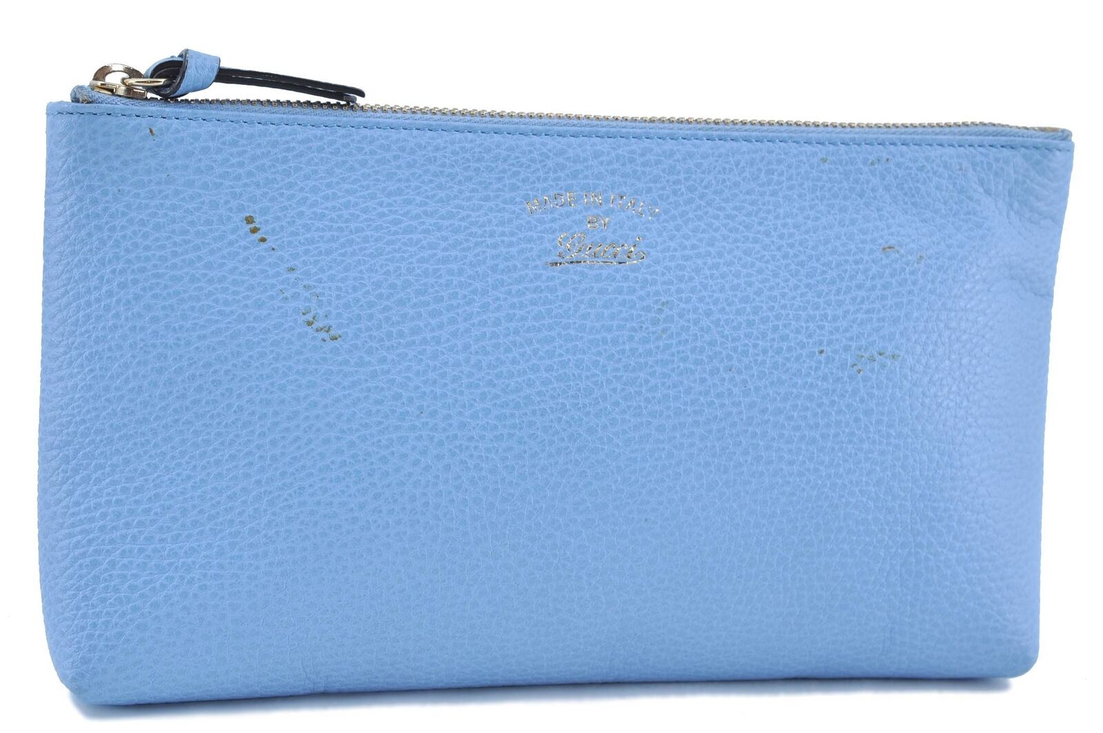 Authentic GUCCI Clutch Bag Pouch Purse Leather 368881 Light Blue H4273