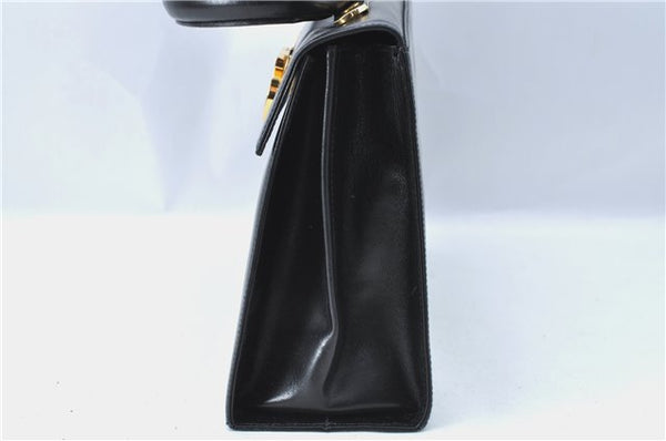 Authentic Ferragamo Gancini Leather 2 Way Shoulder Hand Bag Purse Black H4334