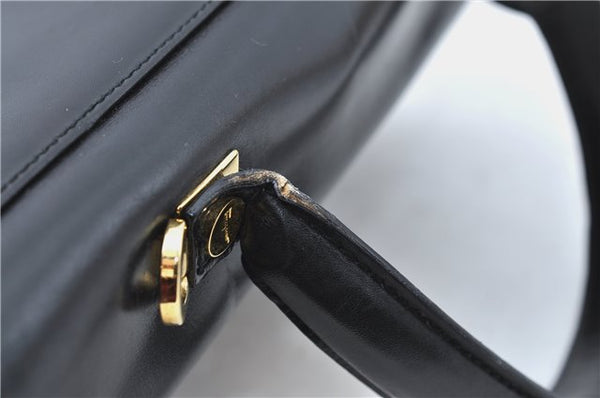 Authentic Ferragamo Gancini Leather 2 Way Shoulder Hand Bag Purse Black H4334