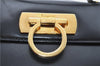 Authentic Ferragamo Gancini Leather 2 Way Shoulder Hand Bag Purse Black H4334