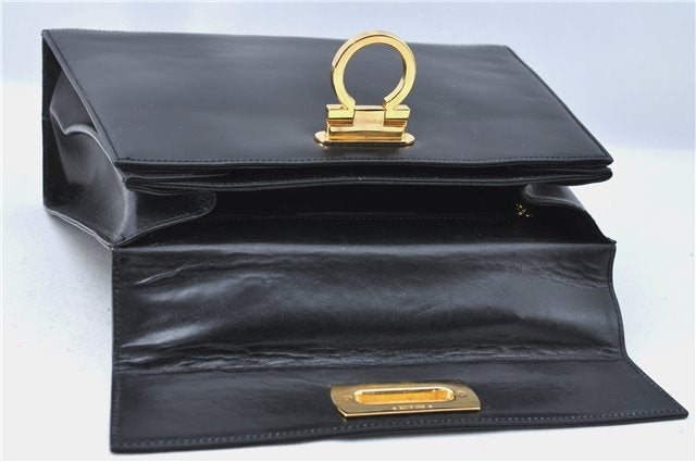Authentic Ferragamo Gancini Leather 2 Way Shoulder Hand Bag Purse Black H4334