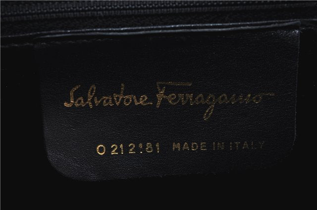 Authentic Ferragamo Gancini Leather 2 Way Shoulder Hand Bag Purse Black H4334