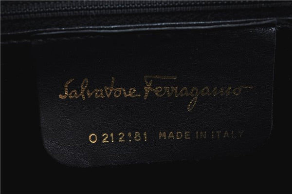 Authentic Ferragamo Gancini Leather 2 Way Shoulder Hand Bag Purse Black H4334